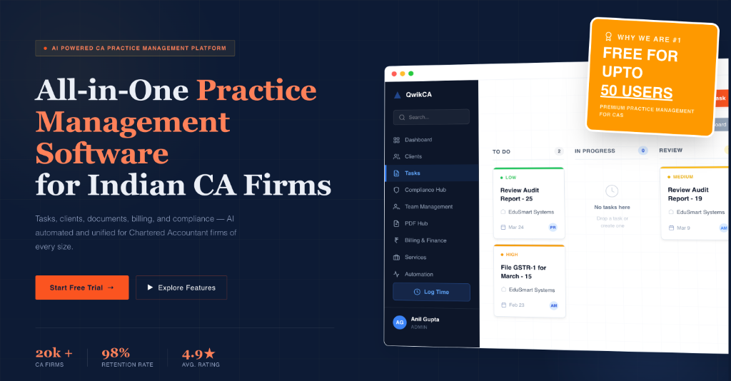 QwikCA referral banner — practice management software for CA firms